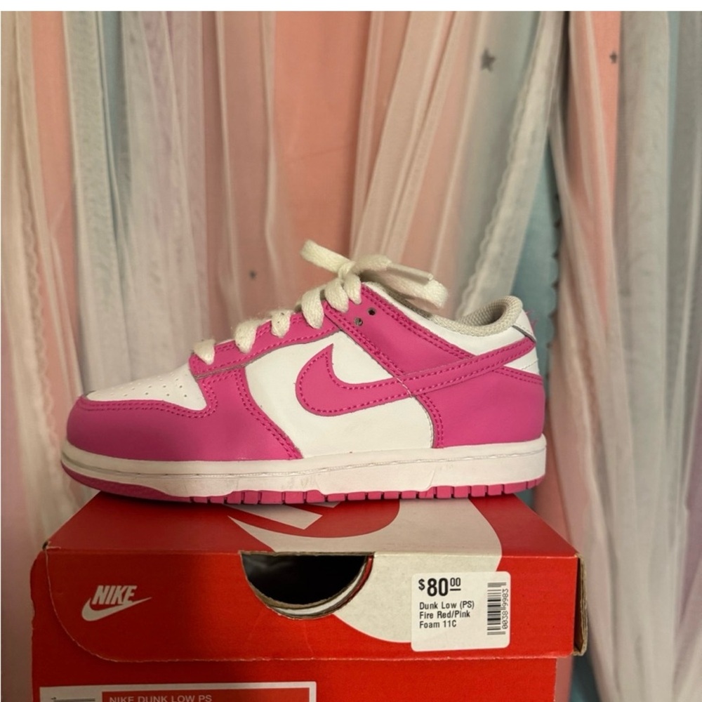 Nike Kids Pink and White Dunk Sneakers